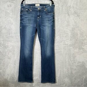 Big Star Maddie Boot Jeans Womens 32R (33X31) Blue Denim Whiskered‎ Distressed